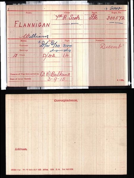 WW1 service William Patrick Flannigan (b. 1888)